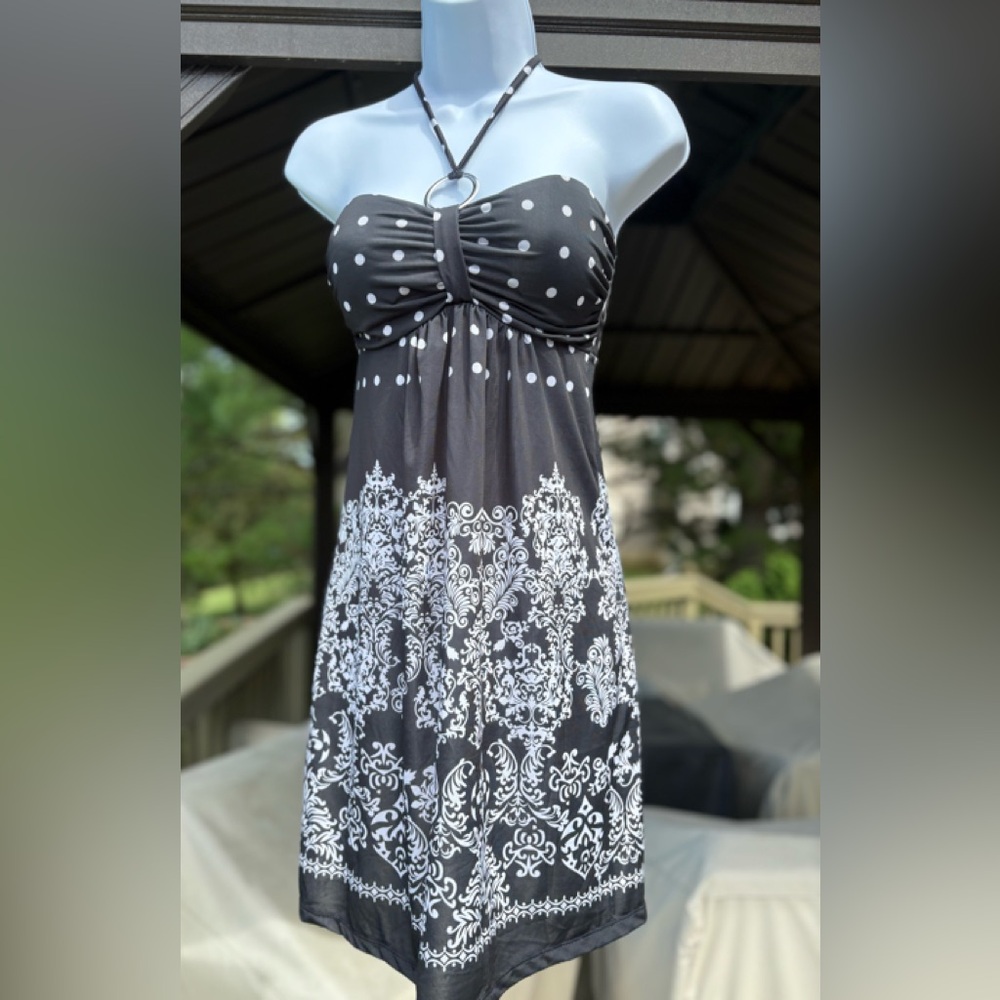 NWOT CRISTINA LOVE Black and White Halter Mini Dress, Size: M